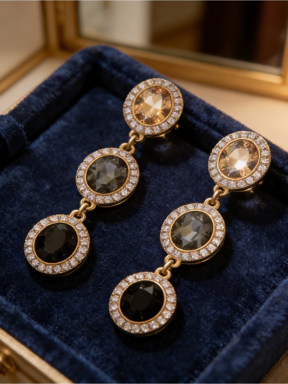 Elegant 3-tier drop earrings with a secure post-back closure